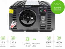 Invertor Green Cell Invertor Green Cell 12V až 230V Čistá sínusovka 300W