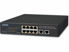 Planet FSD-1008HP PoE switch 10x 100Mb, 8xPoE 802.3at 30W/120W, VLAN, extend mód 10Mb/s do 250m, fanless