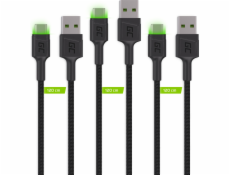 GREENCELL 3x Cable GC Ray USB-C 120cm green LED backlight Ultra Charge QC 3.0