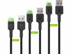 GREENCELL 3x Cable GC Ray USB-C 30cm 120cm 200cm green LED backlight Ultra Charge QC 3.0