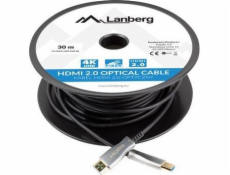 LANBERG Aktívny optický kábel High Speed with Ethernet 2.0, 4K@60Hz, M/M, dĺžka 30m, čierny, pozlátené konektory