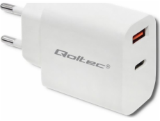 Qoltec 51714 Charger | 18W | 5-12V | 1.5-3A | USB typ C PD | USB QC 3.0 | White