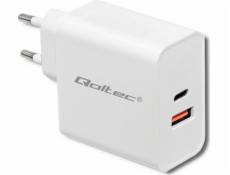 Qoltec 51715 Charger| 63W | 5-20V | 1.5-3A | USB typ C PD | USB QC 3.0 | White