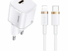 Usams nabíjačka USAMS Load. sieť. 1xUSB-C T36 mini 20W + USB-C-Lightning kábel biely/biely PD3.0 Fast Charging XFKXLOGTL02 (US-CC124 + US-SJ484)