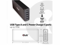 Club3D Nabíječka USB Typ A a C, 5 portů, 111 W