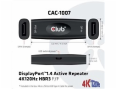 Club3D Adaptér aktivní DisplayPort 1.4 4K120HZ HBR3 (F/F), černá