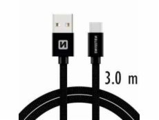 Swissten Kabel Textile Usb/Usb-C 3,0M Bk