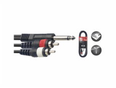 Stagg SYC3/P2CM E, propojovací kabel 2x RCA - Jack 6,3 mm stereo, 3m