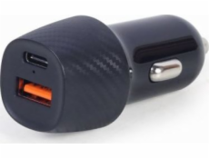 Gembird nabíjačka FAST CAR CHARGER 2X USB, TYP-C PD, 18W, ČIERNA