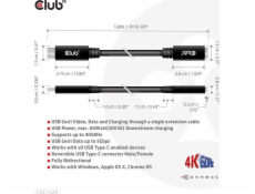 Club3D Predlžovací kábel USB-C, 5Gbps 60W (20V/3A), 4K 60Hz (M/F), 2m