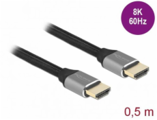 Delock Ultra vysokorýchlostný HDMI kábel, 48 Gbps, 8K 60 Hz, šedá 0,5 m certifikovaný