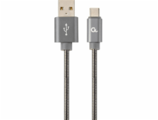 GEMBIRD Kabel CABLEXPERT USB 2.0 AM na Type-C kabel (AM/CM), 2m, metalická spirála, šedý, blister, PREMIUM QUALITY