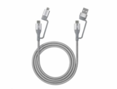 MANHATTAN Kabel 4-in-1, nabíjení a sync USB kabel, 480 Mbps, 3A/60W, 1m, pletený design, šedá