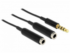 Delock adaptér stereo jack 3,5 mm samec,4 pin > 2 x stereo jack 3,5 mm samice,4 pin,25cm,černý