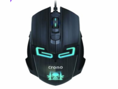 CRONO myš CM647/ gaming/ optická/ drátová/ 1600 dpi/ modré LED podsvícení/ 6 tlačítek/ USB/ černá