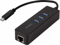 USB HUB LogiLink 3portový USB 3.0 + gigabitový Ethernet černý (UA0283)