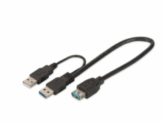 Digitus USB 3.0 Y-adapter cable, type 2xA - A M/M/F, 0.3m, Super Speed, bl