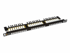 Solarix 19  Patch panel 24xRJ45 CAT6 UTP s vyvaz.lištou černý 0,5U, SX24HD-6-UTP-BK