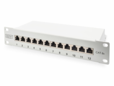 DIGITUS CAT 6A Patch Panel, stíněný, 12-portové pole se štítkem, 1U, 10  montáž do stojanu, šedá RAL 7035