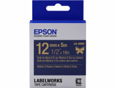 Epson zásobník se štítky – saténový pásek, LK-4HKK, zlatá / námořnická modrá, 12 mm (5 m)