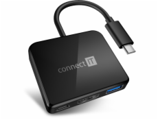 CONNECT IT USB-C hub, 3v1 (USB-C,USB-A,HDMI), externí, ČERNÝ