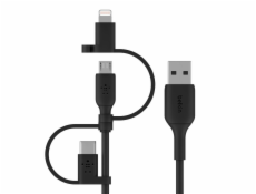 Belkin univerzální kabel USB-A / microUSB s adaptérem na Lightning a USB-C konektorem, 1m, černý