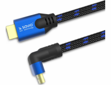 Kabel HDMI (M) v2.1, 1,8m, kątowy, 8K, miedź, niebiesko-czarny, złote końcówki, ethernet/3D, CL-147