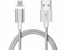 USB kabel Maclean USB A -&gt; Micro USB, stříbrný, 1m (MCE160)