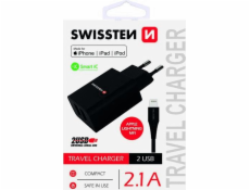 Swissten Síťový Adaptér Smart Ic 2X Usb 2,1A Power + Datový Kabel Usb / Lightning Mfi 1,2 M Černý