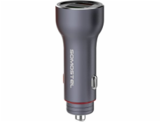 CAR CHARGER 5A GREY METER + TYPE-C CABLE SOMOSTEL 30W 2XUSB DUAL SMS-A89 QUICK CHARGE QC 3.0 METAL - POWER DELIVERY