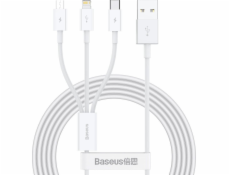 Kabel USB Baseus USB-A - USB-C, microUSB, Lightning 1.5 m Biały (CAMLTYS-02)