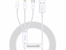 Baseus CAMLTYS-02 Superior Fast Charging Dátový Kábel 3v1 USB-C, Lightning, MicroUSB 1.5m White