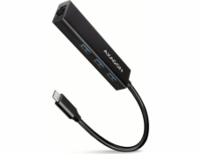 AXAGON HMC-GL3A, USB 3.2 Gen 1 hub, porty 3x USB-A + Gigabit Ethernet, kovový, kabel USB-C 20cm