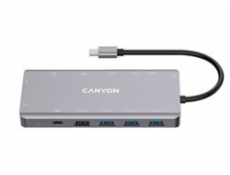 CANYON replikátor portů DS-12 13v1, 1xUSB-C PD 100W, 2xHDMI (4K), VGA, 4xUSB-A, RJ45 Gb, 3.5mm jack, SD/micro SD čtečka