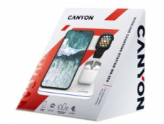 CANYON Bezdrátová nabíječka WS-302W, 3v1, vstup 9V/2A, 12V/2A, výstup 15W/10W/7.5W/5W, Type C to USB-A, bílá