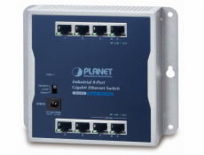 PLANET průmyslový plochý switch 8x 1Gb, 12VDC, IP30, -20/60st, fanless