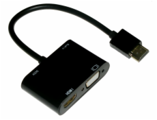 XtendLan Konvertor HDMI(M) na VGA a HDMI(F), VGA 1080p, HDMI 4k, s audio propojením (jack 3.5mm),napájení USB micro(B)