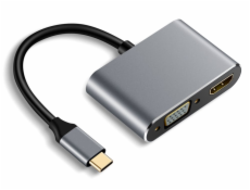 XtendLan Konvertor USB C na HDMI (F) 4k a VGA (F) 1080p, USB C PD, USB 3.0, pokovený box