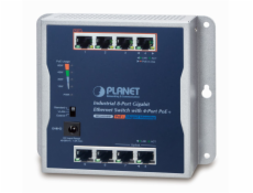 PLANET průmyslový plochý switch 8x 1Gb, 4x PoE 30/60W, 48-56V, IP30, -20/60st, fanless