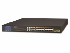 Planet GSW-2620VHP PoE switch, 24x1Gb + 2xSFP 1Gb, LCD, VLAN, extend mód 10Mb-250m, 802.3at, 802.3az, 300W PoE Budget