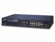 Planet FGSD-1008HPS PoE switch, 8x RJ45, 2x SFP/RJ45, Web/SNMP, STP/RSTP, extend 10Mb/s, IEEE 802.3at 125W