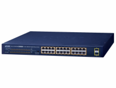 Planet GSW-2620HP PoE switch, 24x1Gb + 2x SFP 1Gb, VLAN, extend mód 10Mb-250m, 802.3at, 802.3az, 240W PoE Budget