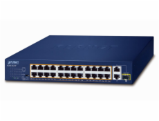 Planet FGSD-2621P PoE switch, 24x100M + 1xGb + 1xSFP, PoE 802.3at 185W, extend mód 10Mb-250m