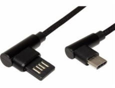 Kabel USB USB (2.0), USB A M- USB CM, 3m, kulatý, černý, plastový sáček, úhel (90°)