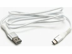 USB kábel Logo USB kábel (2.0), USB A M-USB CM, 1m, 480 Mb/s, 5V/3A, biely, Logo, krabička, nylonové opletenie, hliníkový kryt konektora