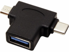 Adaptér USB microUSB - USB + USB-C Czarny