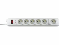 Power Strip Extension, 3M, 6 zásuviek, biela, LED Indikácia, Powerton