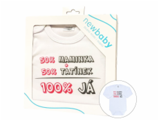 Body s potiskem New Baby 50% MAMINKA + 50% TATÍNEK - 100% JÁ růžové - dárkové balení