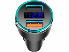 Maclean MCE375 Dual Car Charger s displejom Cigarette Lighter Socket Aluminum Voltmeter USB 1x QC 3.0 USB 1x 5V/2.4A RGB LED