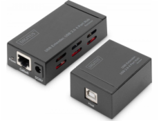 Przedłużacz/Extender HUB 4 porty USB 2.0 po skrętce kat. 5e/7, do 50m